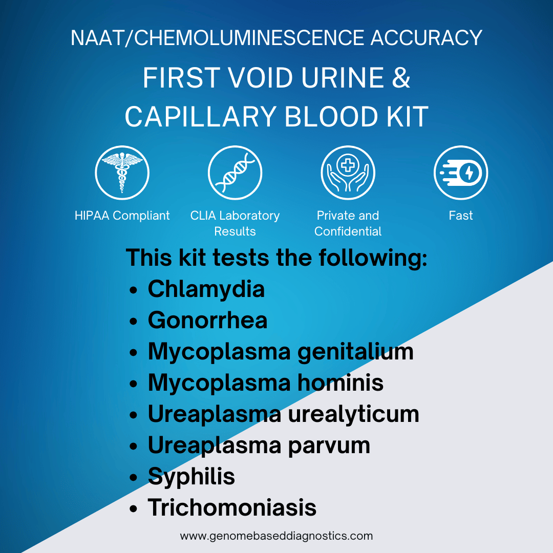 Chlamydia, Gonorrhea, M. genitalium, M. hominis, U. urealyticum, U. parvum, Syphilis, and Trichomoniasis Lab Screening Test At-Home FV Urine & Blood Collection Kit
