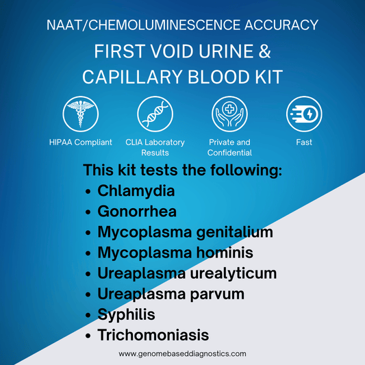 Chlamydia, Gonorrhea, M. genitalium, M. hominis, U. urealyticum, U. parvum, Syphilis, and Trichomoniasis Lab Screening Test At-Home FV Urine & Blood Collection Kit