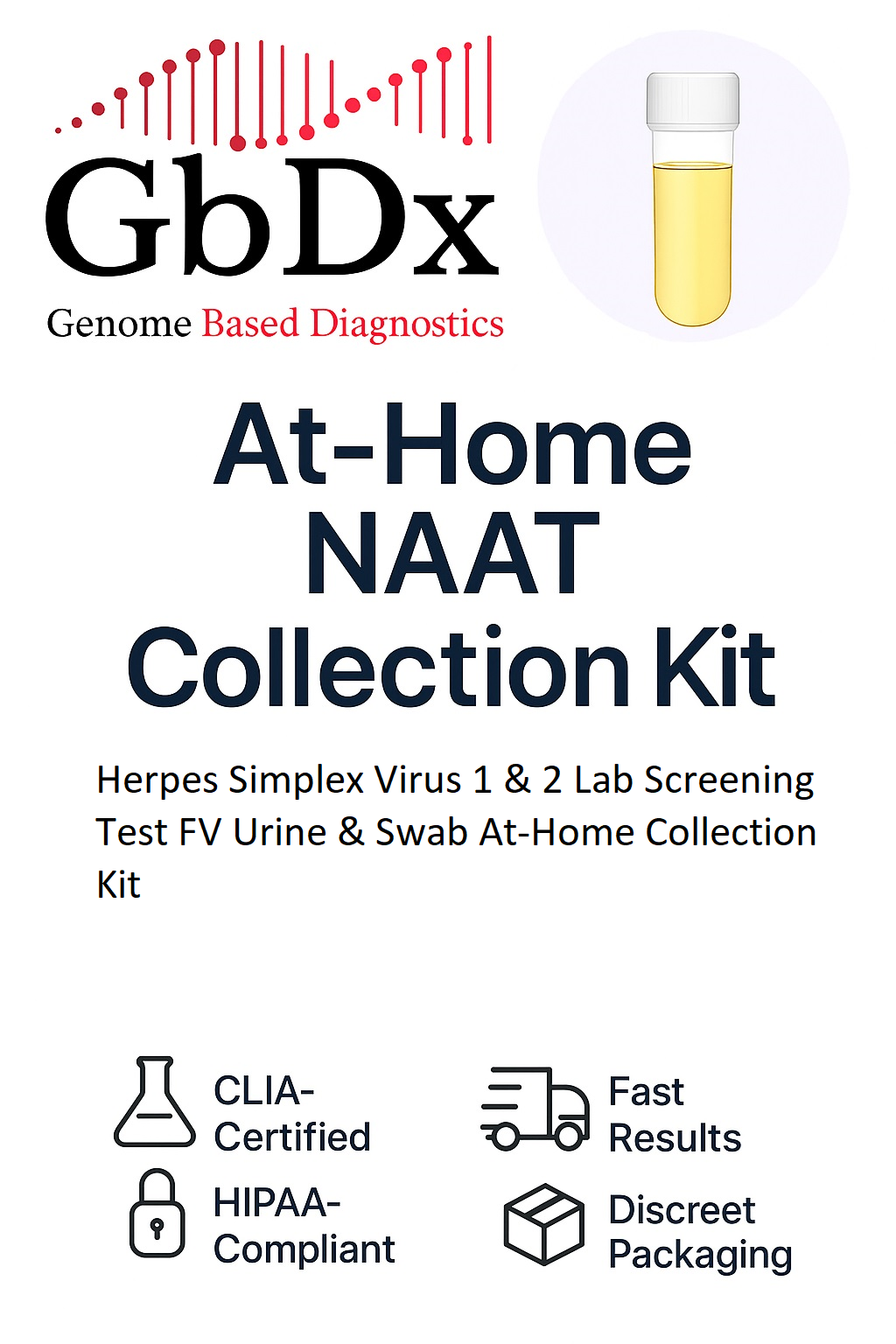 Herpes Simplex Virus 1 & 2 Lab Screening Test FV Urine & Swab At-Home Collection Kit
