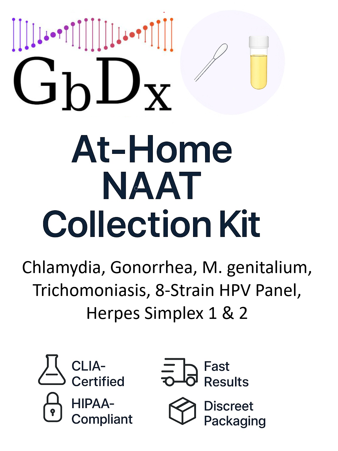 Chlamydia, Gonorrhea, M. genitalium, Trichomoniasis, 8-Strain HPV Panel, Herpes Simplex 1 & 2 Lab Screening Test At-Home FV Urine & Swab Collection Kit
